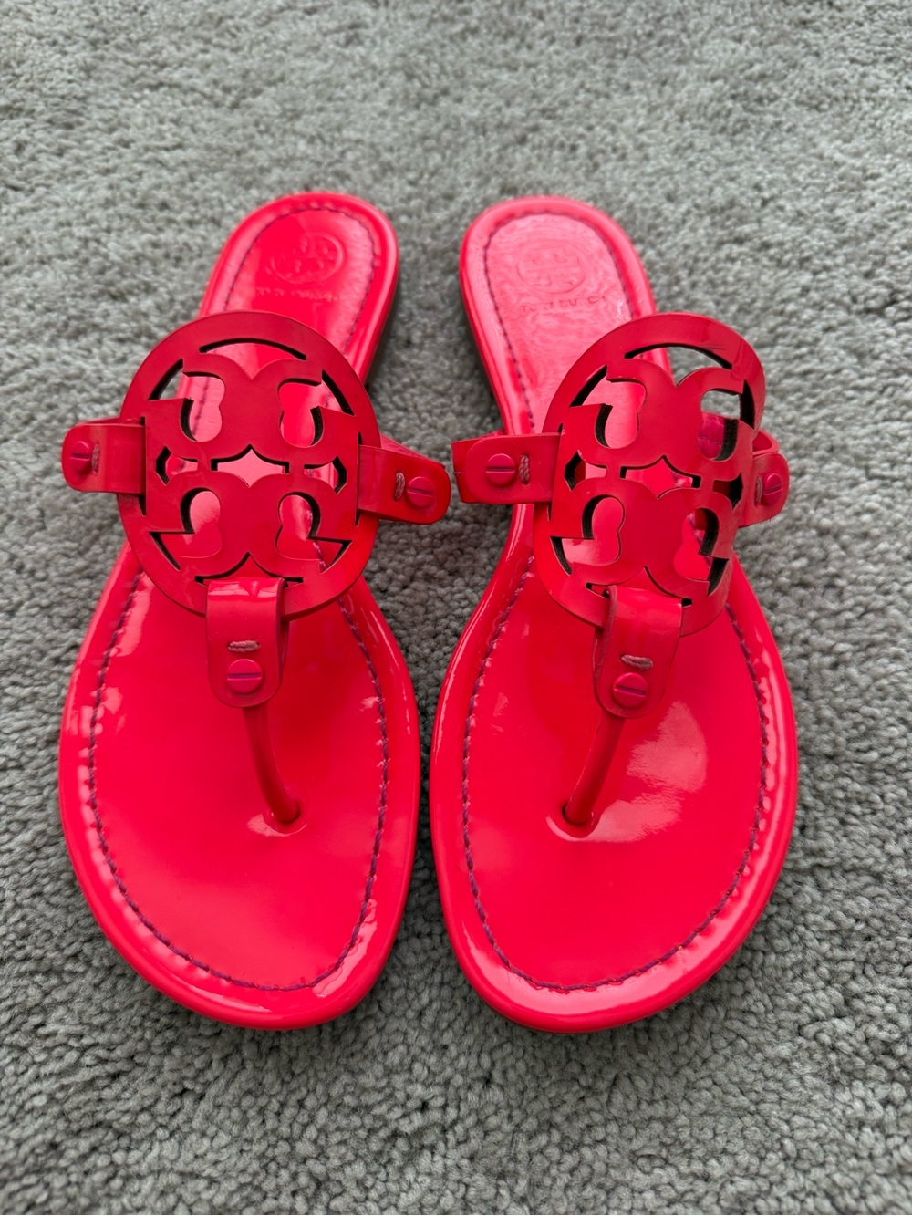 Tory Burch Patent Leather Miller Sandals - Hot Pink